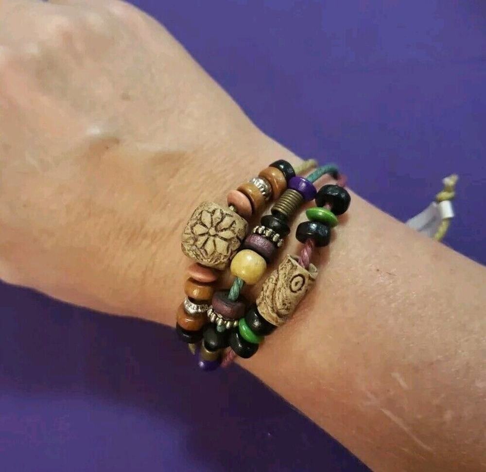 Earthy Garden Theme Bracelet Beaded Adjustable Multistrand Multicolored New